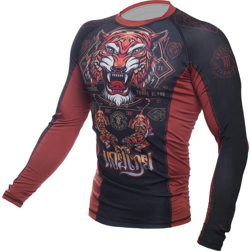Hardcore Training Tiger Men's Rash Guard Compression Long Sleeve MMA No-Gi Tight BJJ Grappling Base Layer Combat Brown - Image 3